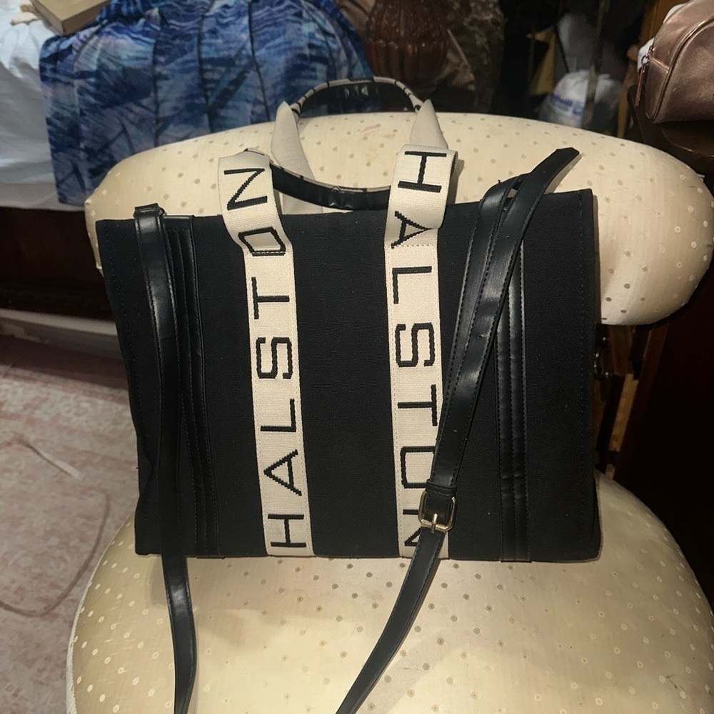 Halston Heritage Black and Cream tote - Picture 2 of 11